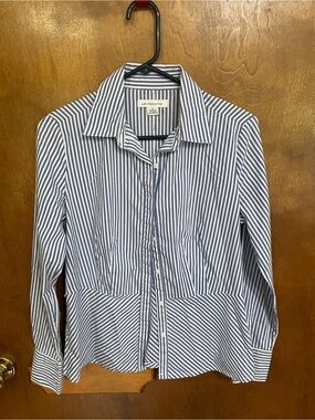 Liz Claiborne Blue and White Striped Button-Down Blouse